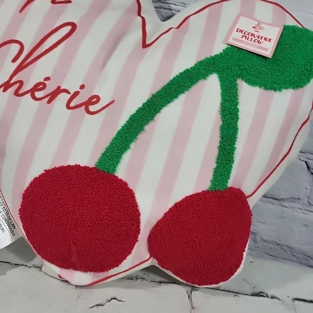 2025 Target Bullseye Valentines Ma Cherie Heart Cherries Plush Throw Pillow NEW